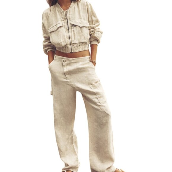 Zara Pants - ZARA LINEN PANTS AND LINEN BOMBER JACKET SET